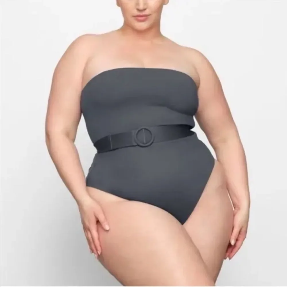 Skims Sculpting One Piece Belted Swimsuit Strapless Charcoal Grey NEW NWT 3X